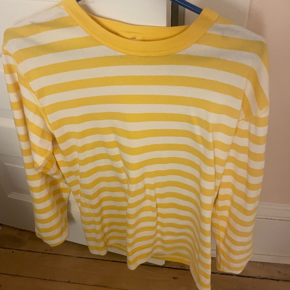 Hanna Andersson Yellow and White Striped Long Sleeve Tee